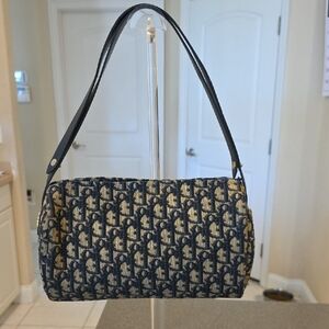 Dior Navy & Beige Monogram Shoulder Bag with Adjustable Black Strap